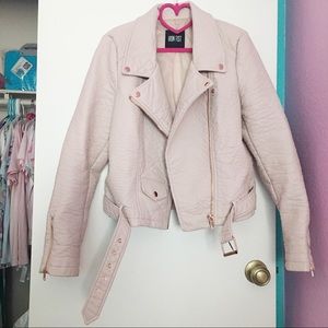 Iron Fist Faux Pink Leather Biker Jacket